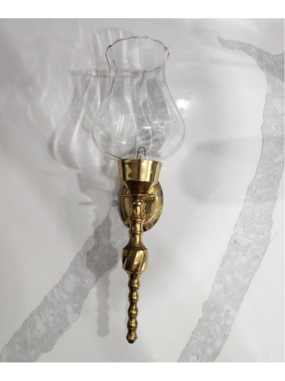 Vintage Solid Brass Wall Sconce Hurricane Lamp Candle Holder Glass Shade India